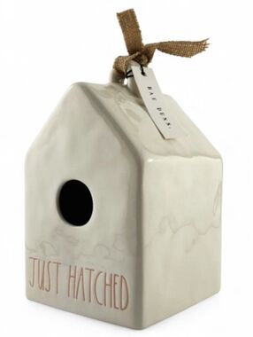NWT Rae Dunn Artisan Ceramic White 7" Birdhouse Large Letters JUST HATCHED